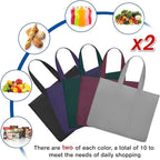 WISELIFE Reusable Grocery Shopping Bags 10 Pack Large Foldable Tote Bags Bulk,Eco Produce Bags with Long Handle for Shopping Groceries Clothes(5 Assorted Colors)