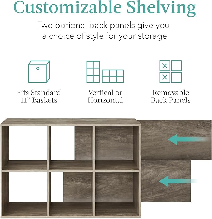 Best Choice Products 6-Cube Storage Organizer, 11in Shelf Opening, Bookcase, Display Shelf, Customizable w/ 3 Removable Back 