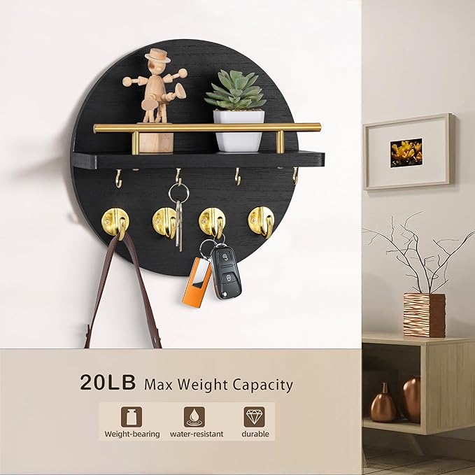 dreampossible Key Holder Wall Mount - 10.2 Inch Decorative Key Rack and Mail Organizer with 8 Key Hooks - Wooden Key Hanger w