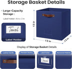 FinishingBo 6-Pack Storage Cubes with Handles & Label Holders Basket, Closet Cube Home Organizer Bins(Blue, 13 x 13 x 13 inch