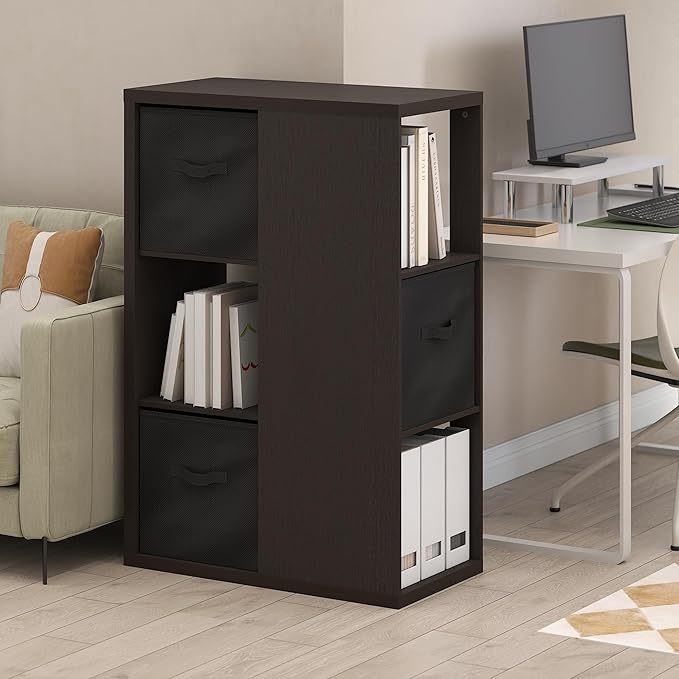 Furinno Viola Book Shelf, 3-Tier Bookshelf, Cube Storage Organizer Bookcase with Open Shelf, with Storage Bins, 13.6 x 29.3 x