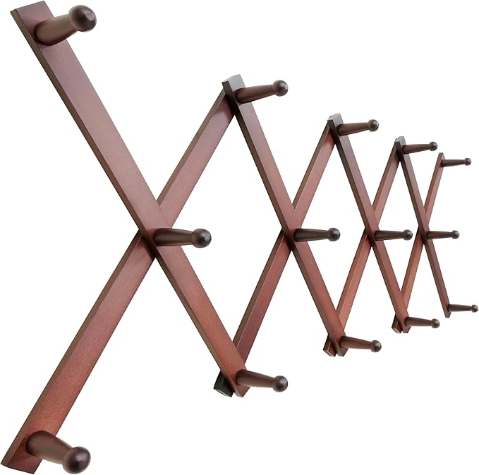 SKOLOO Hat Rack for Wall with 14 Hooks, Solid Wooden, Modern, Expandable Coat Rack Wall Mount for Coats, Hats, Bags, Baseball
