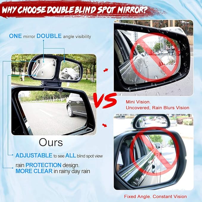 Blind Spot Mirrors for Cars, Adjustable Rear View Blind Spot Mirrors Car Auxiliary Universal Wide Angle Side Mirror Double Glass Blind Spot Snap Mirror for Truck SUV, 1 Piece (Black-Right)