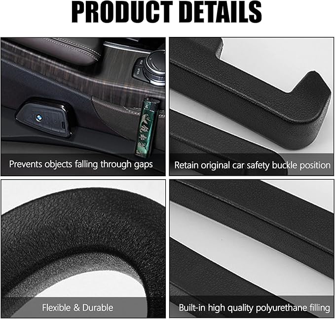 2PCS Car Seat Gap Filler, Soft Foam Leather Seat Side Gap Filler Plug, Fill The Gap Between Seat and Console, Stop Things from Dropping, Universal Interior Car Accessories (Black)