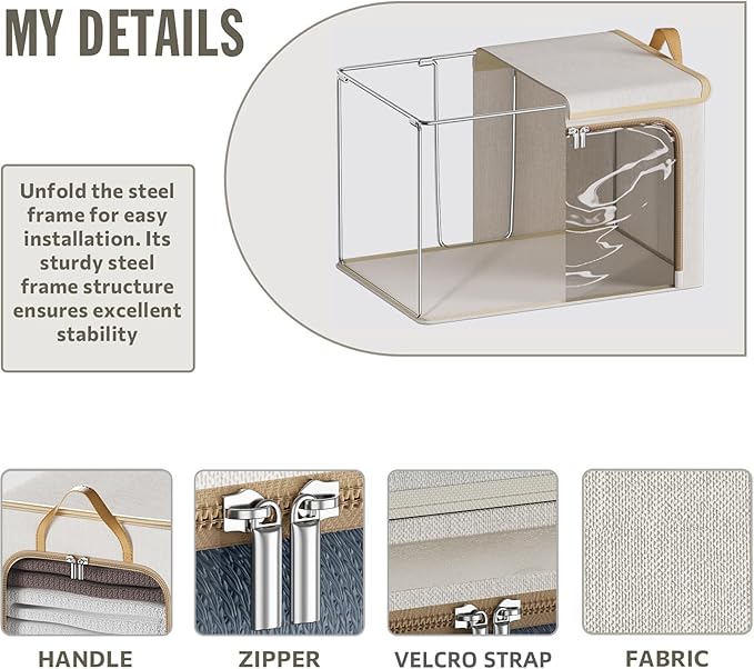 4 Pack Clothes Storage Bins with Metal Frame - 66L Stackable Storage Box with Lid，Foldable Storage Container Organizer for Cl