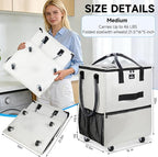 Reusable Grocery Bag On Wheels, 70L Foldable Rolling Tote with 6 Pockets & 3-Way Carry, Heavy Duty Handles, Zippered Top for Groceries, Laundry, Storage, Medium, Beige