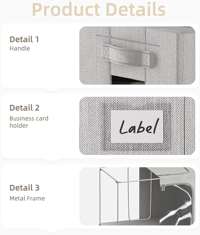 FHSQX 2 Pack Clear Window Storage Bins - Large Stackable Linen Fabric Storage for Clothes Foldable Container Organizer Set wi