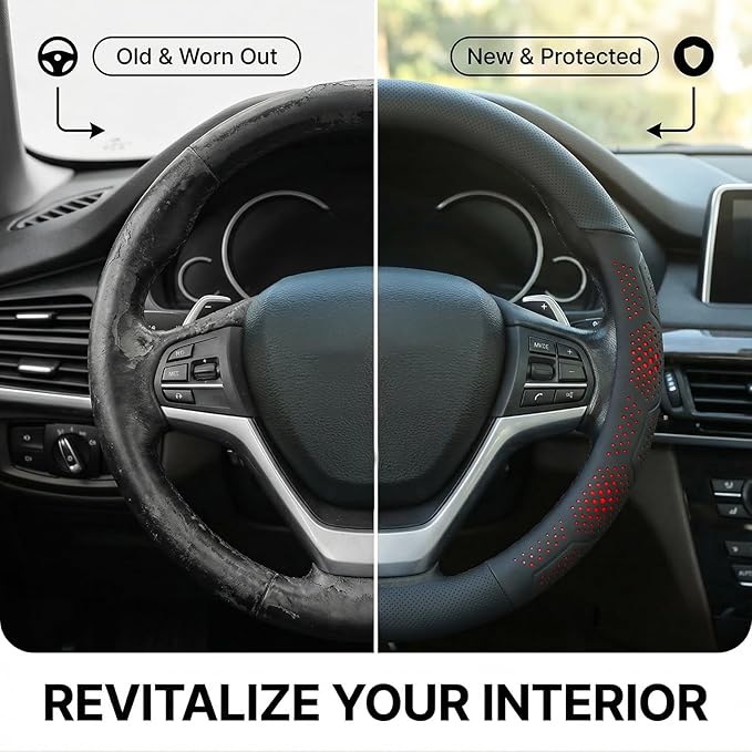 Leather Steering Wheel Cover for Chevy Silverado 1500 2500 3500, for GMC Sierra 1500 2500 3500, for Toyota RAV4 Corolla Camry