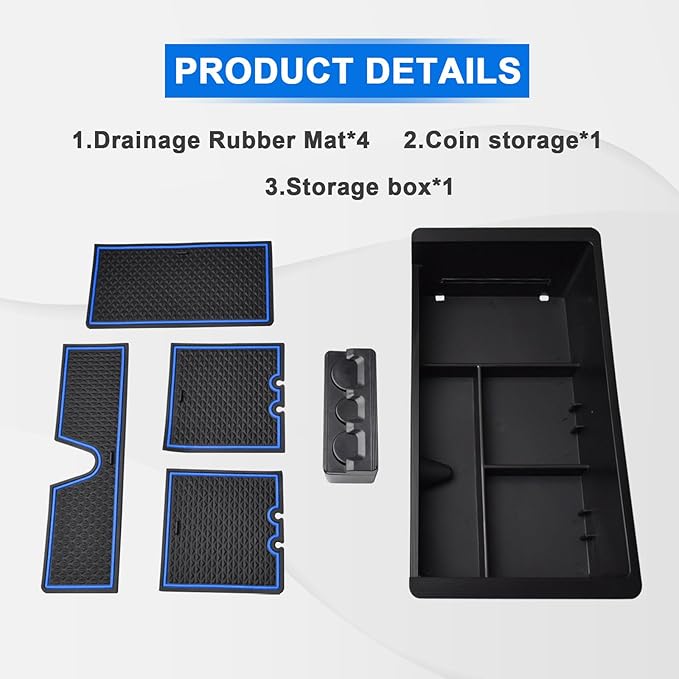 EDBETOS Center Console Organizer Tray Compatible with GMC Sierra 1500 Accessories/Silverado 1500 2014-2018 / Silverado 2500/3500 HD 15-19 /Suburban/Tahoe/Yukon 15-20 Armrest Storage Box (Blue Trim)