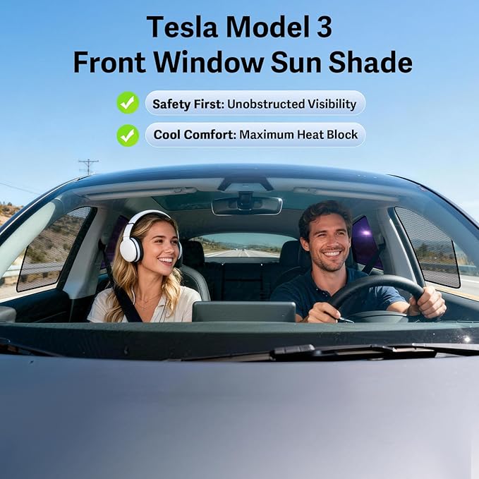 ZATOOTO Tesla Model 3 Car Window Shades 4Pack | Clear for Safe Driving | Bluish-Purple for Passenger Comfort | UV Protection | Static Cling Side Window Sun Shade Blocker with Storage Bag | 2018-2025 |