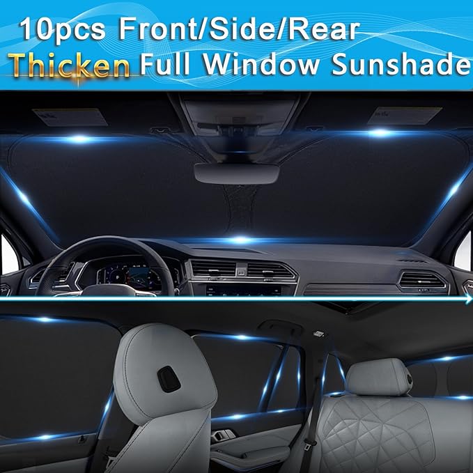 KMF 10pcs Thicken Sun Shades Custom Fit for BMW X5 Accessories 2019-2025 2026, Full Car Window Covers Sunshade for Windshield Side Rear, UV Block Protecting Privacy for Car Camping Blackout Outdoor