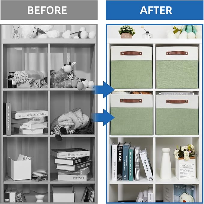 Temary 12 Inch Fabric Storage Cubes Storage Bins with Leather Handles, 4 Pack Cube Baskets Bins for Organizing Closet, Foldab