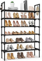 LANTEFUL 6 Tier Shoe Rack for Closet Shoe Organizer with 5 Hooks, Long Shoe Shelf Storage for Shoe and Boot Stackable Free St