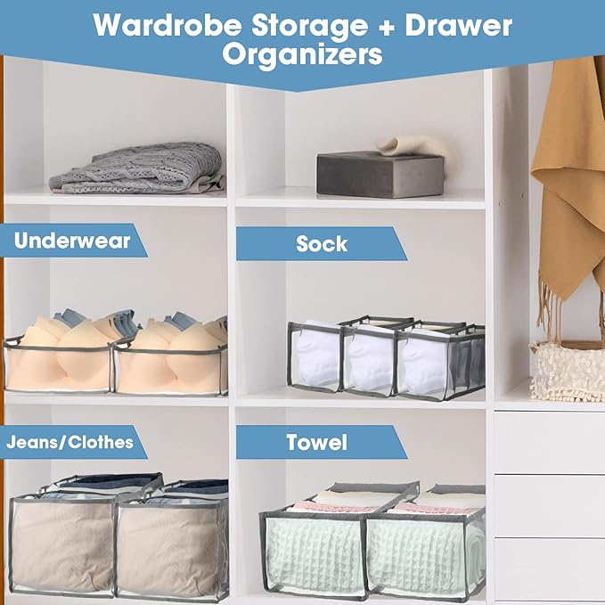 14 Pcs 6 Different Sizes Upgraded Wardrobe Clothes Organizer Jeans Organizer for Closet Foldable Pants Storage with Compartme