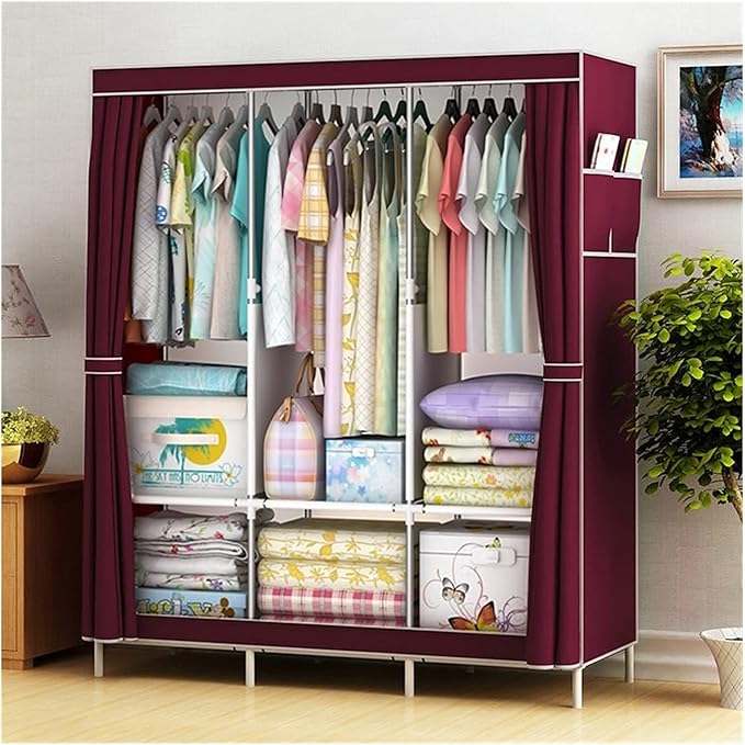 Wardrobe Closet Multifunction Portable Wardrobe Fabric Folding Clothes Storage Organizer Closet DIY Assembly Easy Install Rei