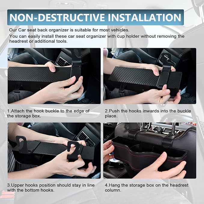 Backseat Car Organizer, Multifunctional Back Seat Car Organizer with Cup Holder and 2 Seat Back Hooks for Snacks, Canned Drinks and Cell Phones