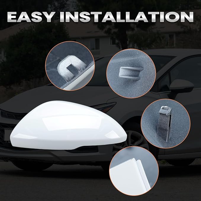 Left Driver Side Mirror Cover Caps Compatible with Chevrolet Chevy Cruze 2017 2018 2019 Replacement Rear view Mirrors Trim (White)