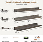 Picture Ledge Wall Shelves - 24 Inch Width Set of 3, Solid Pine Wood Rustic Floating Ledge Shelves for Kids' Room, Bedroom, K