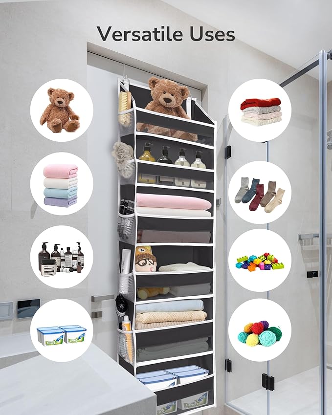 ULG Over The Door Organizer with 6 Large Pockets 12 Side Pockets, 50lbs Weight Capacity Door Hanging Organizer for Bedroom, B