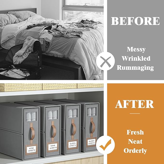 8 Pack Bed Sheets Organizers And Storage,Sheets Set Folder Keeper with Handle,Foldable Bedding Storage Box For Linen Closet,D