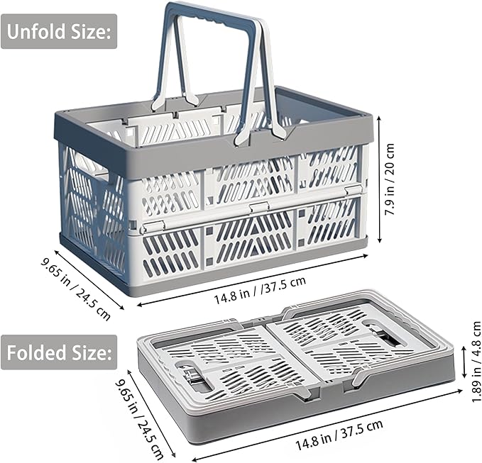 Collapsible Plastic Storage Crate - 20L Folding Organizer Basket Portable Stacking Storage Crate Bin with Handle, for Camping