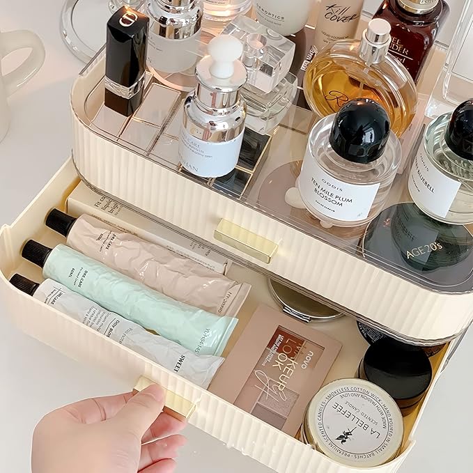 Stackable Plastic Organizer Big & Spacious Drawer | Organize Eyeshadow Palettes, Cosmetics, and Beauty Supplies on a Vanity. 