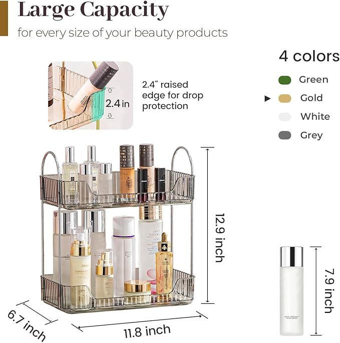 Aveniee Bathroom Counter Organizer Countertop, Makeup Perfume Shelf Storage, 2 Tier Skincare Cosmetic Tray for Dresser Vanity