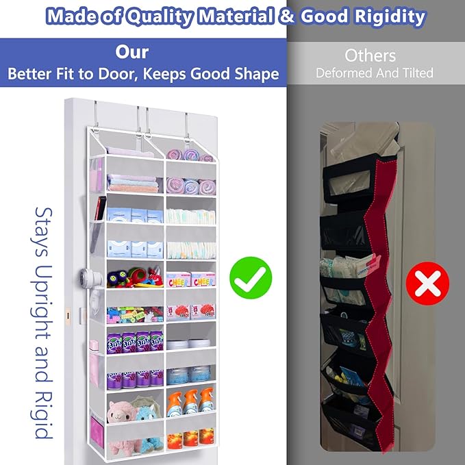 UVIAHOMI Heavy Duty Over The Door Organizer 5 Tiers, Extra Large Behind Door Storage of 10 Front & 10 Mesh Pockets, 80lb Weig