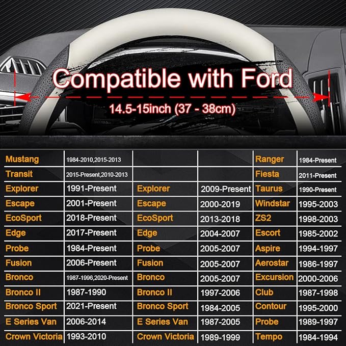 HAOTULE Nappa Leather Slim and Stylish Steering Wheel Cover, for Ford Steering Wheel Cover Accessories Interior Modification,