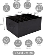 GRANNY SAYS 5-Grid Drawer Organizer: Storage Bins for T-Shirts, Pants, Sweaters & Scarves - Black Clothes Storage & Divider S