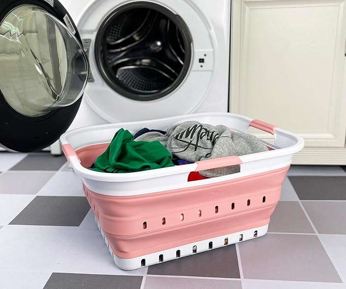 SAMMART 42L (11 gallon) Collapsible Plastic Laundry Basket - Foldable Pop Up Storage Container/Organizer - Space Saving Hampe