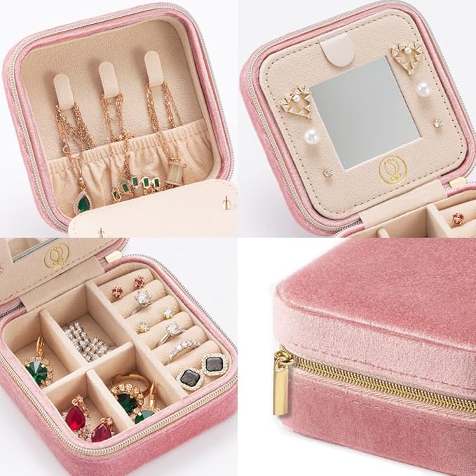 ZPROW Plush Velvet Travel Jewelry Case, Travel Jewelry Organizer, Jewelry Travel Case, Travel Jewelry Box, Small Jewelry Case