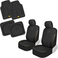 CAT PU Leather Seat Covers for Cars – (2) Front Seat Covers with (4) All-Weather Heavy-Duty Floor Mats for Trucks, Cars, & SU
