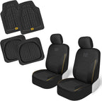 CAT PU Leather Seat Covers for Cars – (2) Front Seat Covers with (4) All-Weather Heavy-Duty Floor Mats for Trucks, Cars, & SU