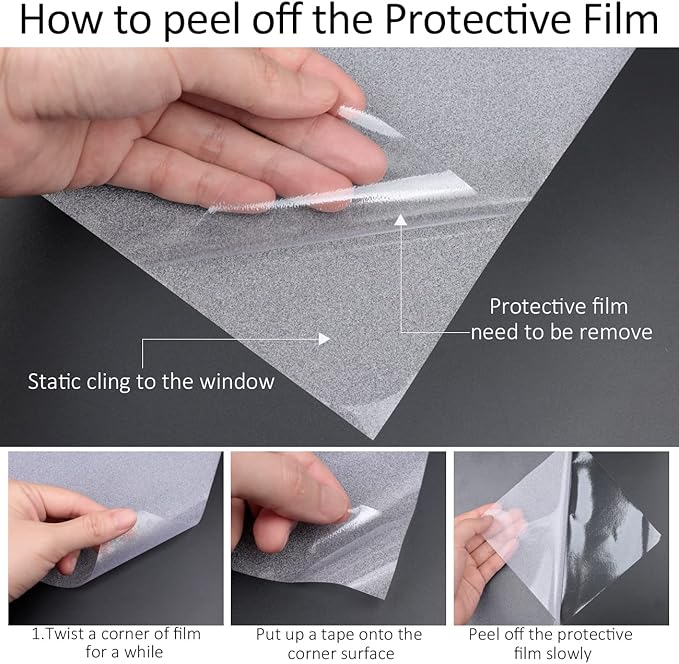 HIDBEA Frosted Window Privacy Film Heat Control UV Blocking, Static Cling Non-Adhesive Reusable Door coverings for Bathroom Home Office (Frosted 23.6 Inch x 13.1 Feet)