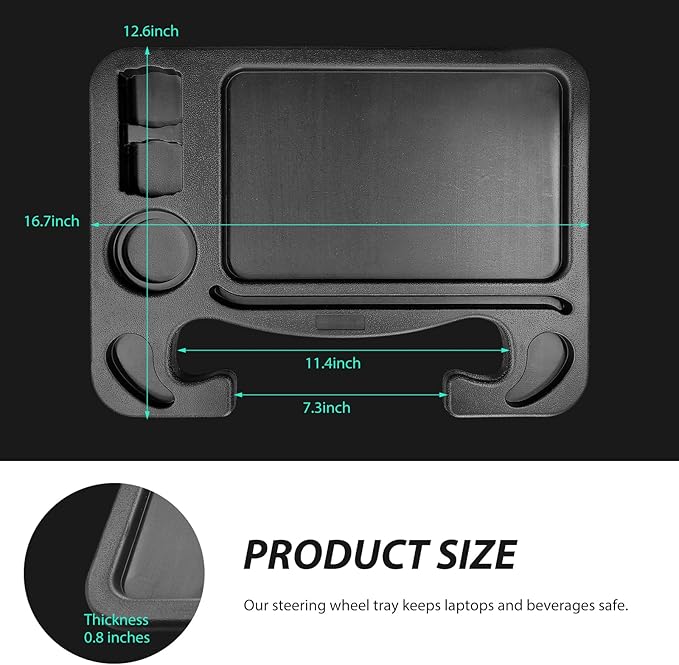 4 in 1 Car Steering Wheel Tray, Multipurpose Steering Wheel Desk with Cup & Dual Sauce Dip Holder, Spacious Car Food Tray with Tablet Slot for Eating Drinking Working