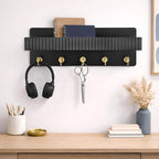 Key Holder Wall Mount, 14" Wooden Entryway Key and Mail Organizer with 5 Metal Hooks, Decorative Key Hanger Rack for Bag, Coa