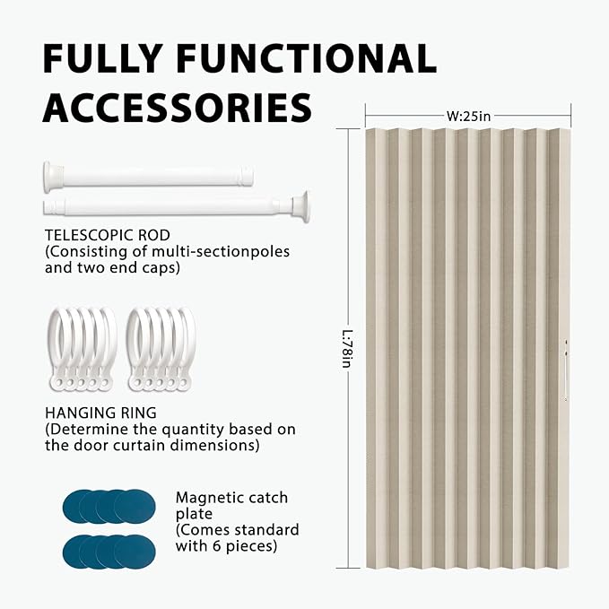 Jilron Accordion Door Curtain Set - 100% Blackout, with Curtain Rod Included, for Bedroom Privacy Protection (Off white-43 W 