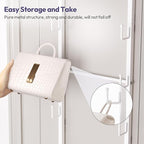 SWTYMIKI Over the Door Purse Organizer - Wall Mounted Handbag Organizer with 16 Hooks and Metal Basket, Hanging Purse Storage
