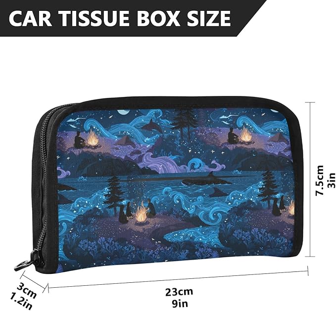 Car Tissue Holder Car Visor Organizer Tissue Box Holder for Car Sun Visor Organizer with Car Vehicle Accessories Essentials Interior for Women Men Blue Moon Campfire Pine Wave