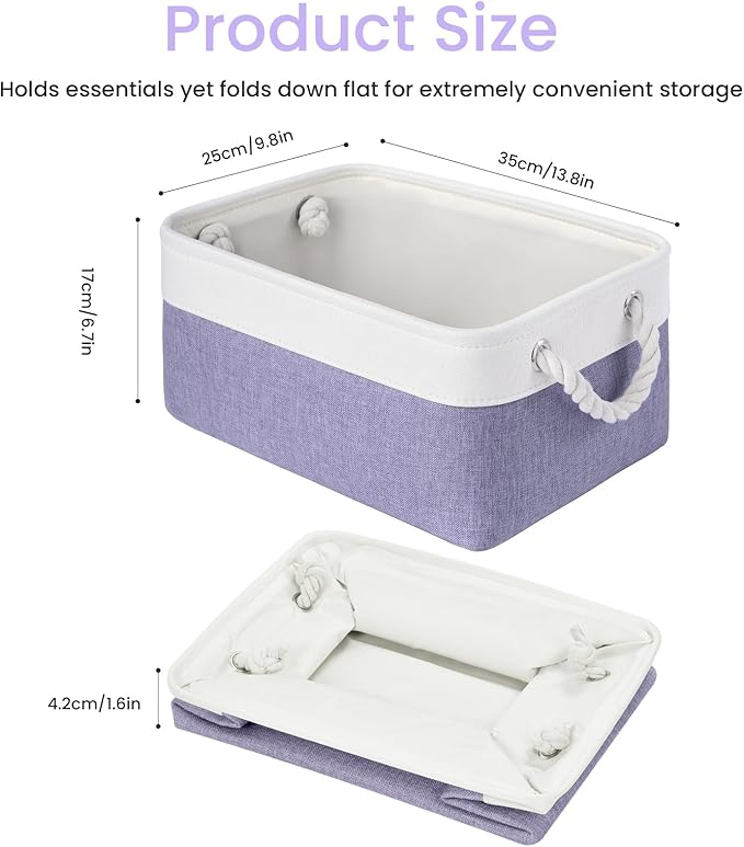 Storage Baskets for Shelves 13.8x9.8x6.7 Inch, Foldable Fabric Storage Bins with Handles, Small Storage Baskets for Organizin