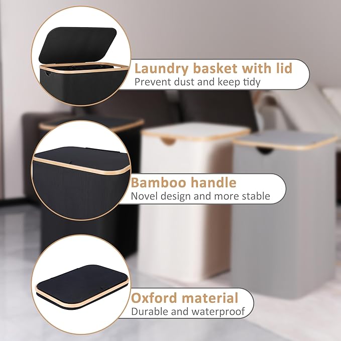 iEGrow 150L Laundry Basket with Lid,Large Laundry Hamper with Bamboo Handles, Hampers for Laundry, Dirty Clothes Hamper with 