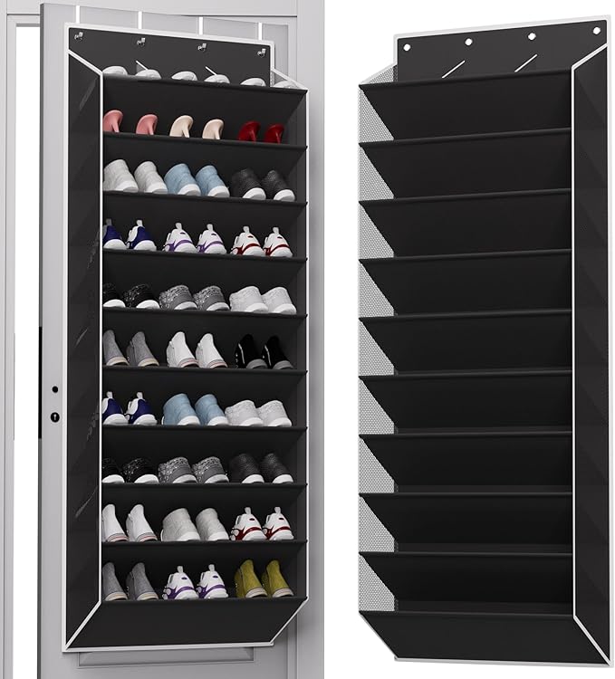 TAHAVICE 10-Tier Large Size Over The Door Shoe Organizer, Holds 30 Pairs Hanging Shoe Rack with Deep Pockets for Closet, Spac