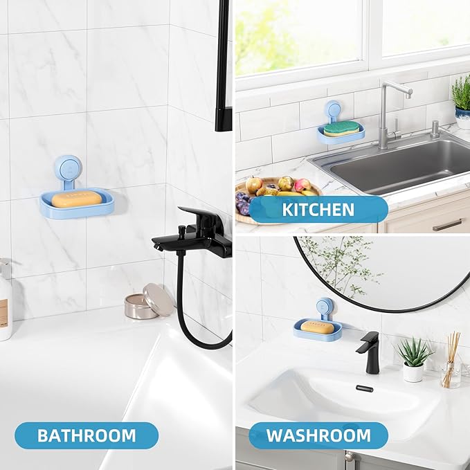 LEVERLOC Soap Dish Holder for Shower Suction Cup Wall Mounted Self Draining NO-Drilling Removable Bar Soap Sponge Holder for 