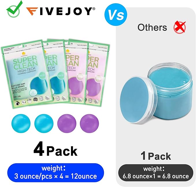 FiveJoy Car Cleaning Gels, 4-Pack Universal Auto Detailing Tools Car Interior Cleaner Putty, Dust Cleaning Mud for PC Tablet 