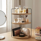 Corner Bathroom Counter Organizer Countertop Brown, 2 Pack 3 Tier Corner Shelf Wood Vanity Tray Easy Assembly Space Saving Sh