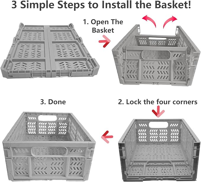 20L Folding Crate, 4Pack Plastic Storage Baskets Organizer for Home and Office,Collapsible Storage Crates for Home Office and
