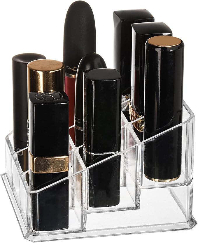 Foraineam 6 Pack Lipstick Holder Organizer, 9 Spaces Clear Lip Stick Storage Stand Container, Small Cosmetic Beauty Makeup Di