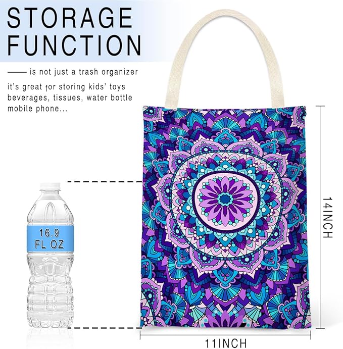IRADA Mandala Flower Car Trash Bag - Purple, Polyester, 11X14 inches, 154 cubic inches, Car Accessory