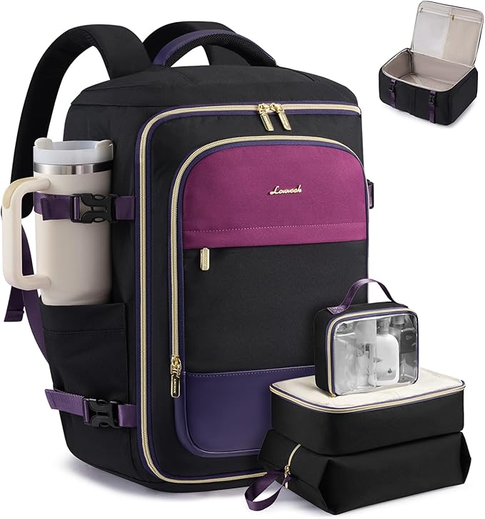 LOVEVOOK 40L Travel Backpack Carry on Flight Approved, Personal Item Bag with 3 Packing Cubes, Travel Backpack for Women Fits